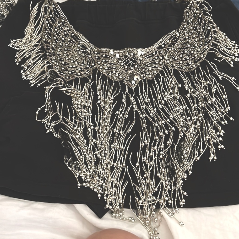 Beautiful silver hand beaded dress Shaw, small, medium vintage with a black mesh